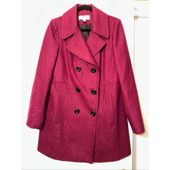 Anne Klein Medium Double Breasted Women’s Wool Blend Peacoat Magenta Pink EUC - Picture 1 of 9